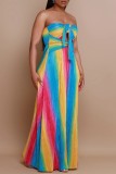 Colour Sexy Casual Irregular Printed Backless Belted Strapless Long Dresses