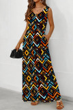Black Casual Geometric Print Pocket Contrast U Neck Printed Dresses