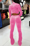 Pink Street Solid Color Pocket Patchwork Zipper Zipper Collar Long Sleeve Two Pieces