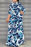 Black Elegant Floral Print Lace Up Slit V Neck Printed Plus Size Dresses