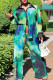 Green Casual Print Buckle Patchwork Ruched Turndown Collar Long Sleeve Two Pieces