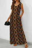 Black Casual Geometric Print Pocket Contrast U Neck Printed Dresses