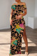 Brown Casual Print Patchwork Slit Off Shoulder Long Dresses