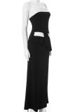 White Elegant Patchwork Contrast Strapless Sleeveless Two Pieces
