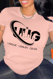 Pink Casual Street Letter Print O Neck T-Shirts