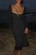 Black Sexy Solid Color Hollow Out Patchwork Strap Design Halter Long Dresses