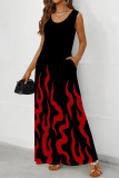 Red Casual Geometric Print Pocket U Neck Printed Dresses