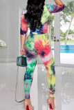Rose Red Casual Print Buckle Patchwork Turndown Collar Half Sleeve Two Pieces