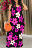 Blue Elegant Print Patchwork U Neck Long Dresses