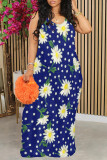 Blue Elegant Print Patchwork U Neck Long Dresses