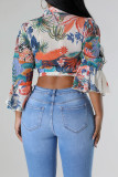 Colour Street Print Pocket Patchwork Strap Design Turndown Collar Tops