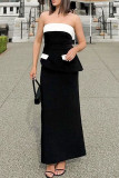 White Elegant Patchwork Contrast Strapless Sleeveless Two Pieces
