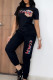 Black Casual Letters Patchwork O Neck Short Sleeve Two Pieces