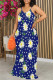 Blue Elegant Print Patchwork U Neck Long Dresses