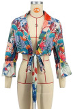 Colour Street Print Pocket Patchwork Strap Design Turndown Collar Tops