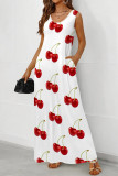Tibetan Blue Casual Fruit Print Pocket U Neck Printed Dresses