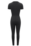 Grey Casual Solid Color Patchwork Zipper Zipper Collar Skinny Jumpsuits