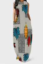 Grey Casual Geometric Print Leopard Print Pocket Contrast O Neck Printed Dresses