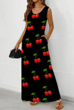 Tibetan Blue Casual Fruit Print Pocket U Neck Printed Dresses