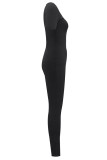 Grey Casual Solid Color Patchwork Zipper Zipper Collar Skinny Jumpsuits