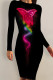 Black Red Sexy Print Patchwork O Neck Wrapped Skirt Dresses