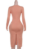 Orange Sexy Solid Color Patchwork Slit V Neck Wrapped Skirt Dresses