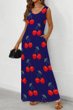 Tibetan Blue Casual Fruit Print Pocket U Neck Printed Dresses