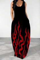 Red Casual Geometric Print Pocket U Neck Printed Dresses