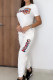 White Casual Letters Patchwork O Neck Short Sleeve Two Pieces