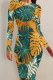 Green Yellow Sexy Print Patchwork O Neck Wrapped Skirt Dresses