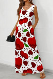 Tibetan Blue Casual Fruit Print Pocket U Neck Printed Dresses
