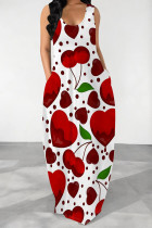 Red Casual Fruit Print Pocket U Neck Printed Dresses