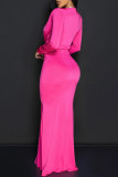 Blue Elegant Solid Color Patchwork Ruched Deep V Neck Long Dresses