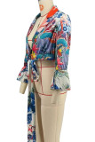 Colour Street Print Pocket Patchwork Strap Design Turndown Collar Tops