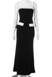 White Elegant Patchwork Contrast Strapless Sleeveless Two Pieces