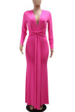 Blue Elegant Solid Color Patchwork Ruched Deep V Neck Long Dresses