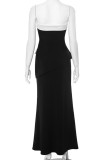 White Elegant Patchwork Contrast Strapless Sleeveless Two Pieces