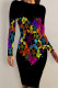 Multi-color Sexy Print Patchwork O Neck Wrapped Skirt Dresses