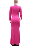 Blue Elegant Solid Color Patchwork Ruched Deep V Neck Long Dresses