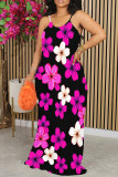 Blue Elegant Print Patchwork U Neck Long Dresses
