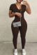 Brown Casual Solid Color Patchwork Zipper Zipper Collar Skinny Jumpsuits