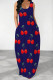 Tibetan Blue Casual Fruit Print Pocket U Neck Printed Dresses