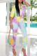 Yellow Casual Print Buckle Patchwork Turndown Collar Half Sleeve Two Pieces