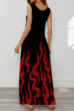 Red Casual Geometric Print Pocket U Neck Printed Dresses