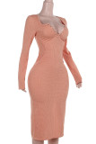 Orange Sexy Solid Color Patchwork Slit V Neck Wrapped Skirt Dresses