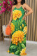 Green Yellow Elegant Print Patchwork U Neck Long Dresses