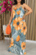Yellow Elegant Print Patchwork U Neck Long Dresses