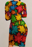 Multicolor Sexy Print Patchwork O Neck Wrapped Skirt Dresses