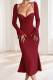 Red Sexy Solid Color Hollow Out Patchwork Strap Design Halter Long Dresses