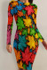 Multicolor Sexy Print Patchwork O Neck Wrapped Skirt Dresses